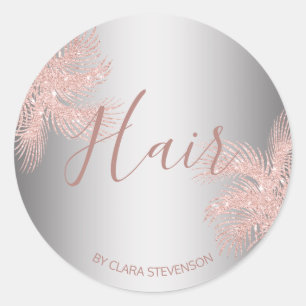 Pegatina Redonda Elegante cabello de palma plateado con brillo dora