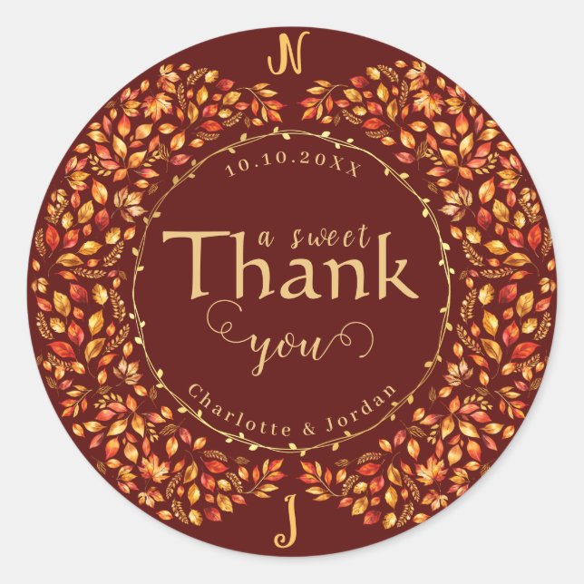 Pegatina Redonda Elegante caída deja a un Boda rústico de terracota (Anverso)