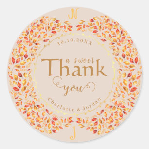 Pegatina Redonda Elegante caída deja a un Boda rústico de terracota