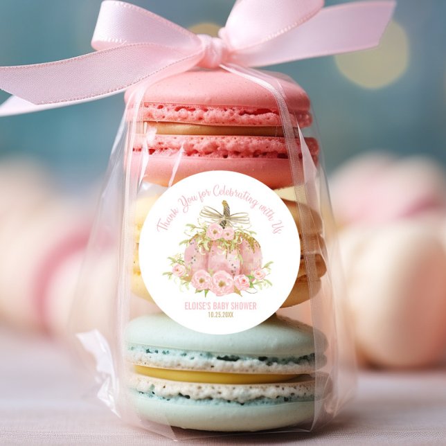 Pegatina Redonda Elegante Calabaza Rosa Baby Shower Favor Gracias (Subido por el creador)