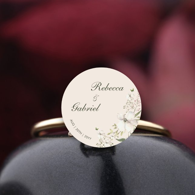 Pegatina Redonda Elegante caligrafía acuarela Boda floral (Subido por el creador)