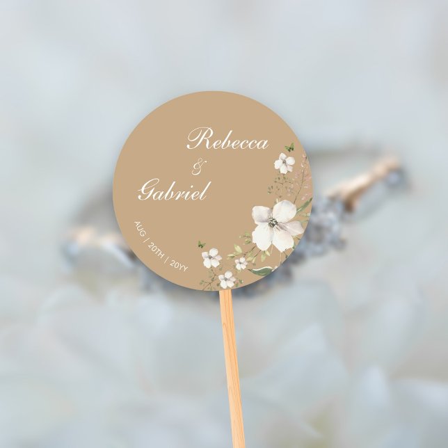 Pegatina Redonda Elegante caligrafía acuarela Boda floral (Subido por el creador)