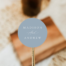 Pegatina Redonda Elegante caligrafía Boda azul turbio