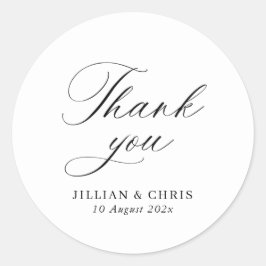 Pegatina Redonda elegante caligrafía boda blanco y negro