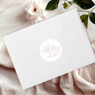 Pegatina Redonda Elegante Caligrafía Boda Rosa Dorado