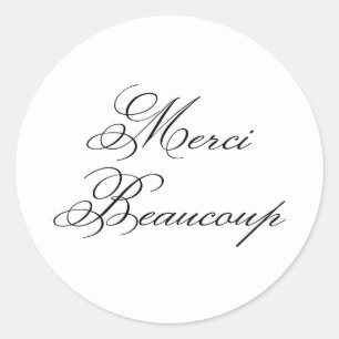 Pegatina Redonda Elegante Caligrafía Clásica Merci Beaucoup