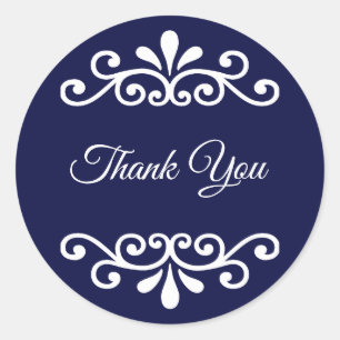 Pegatina Redonda Elegante Caligrafía de Agradecimiento sobre Azul M