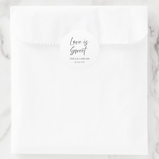 Pegatina Redonda Elegante caligrafía de guión Boda blanco mínimo (Bolso)