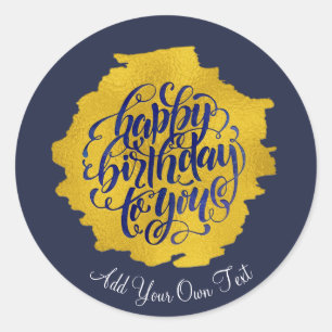 Pegatina Redonda Elegante caligrafía de oro de cumpleaños feliz