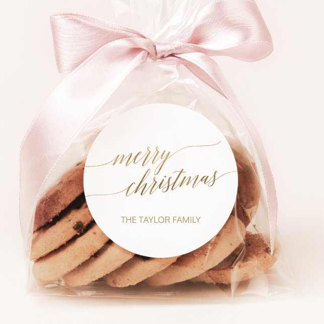 Pegatina Redonda Elegante caligrafía de oro Feliz regalo de Navidad (Subido por el creador)