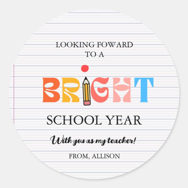 Pegatina Redonda Elegante caligrafía de vuelta a la escuela regalo  (Anverso)