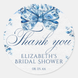 Pegatina Redonda Elegante caligrafía floral floral azul de vaca gra