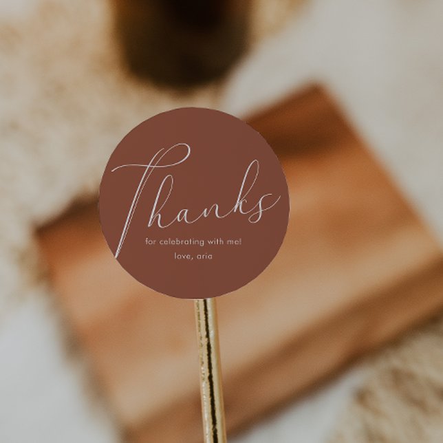 Pegatina Redonda Elegante caligrafía Gracias Terracotta (Subido por el creador)