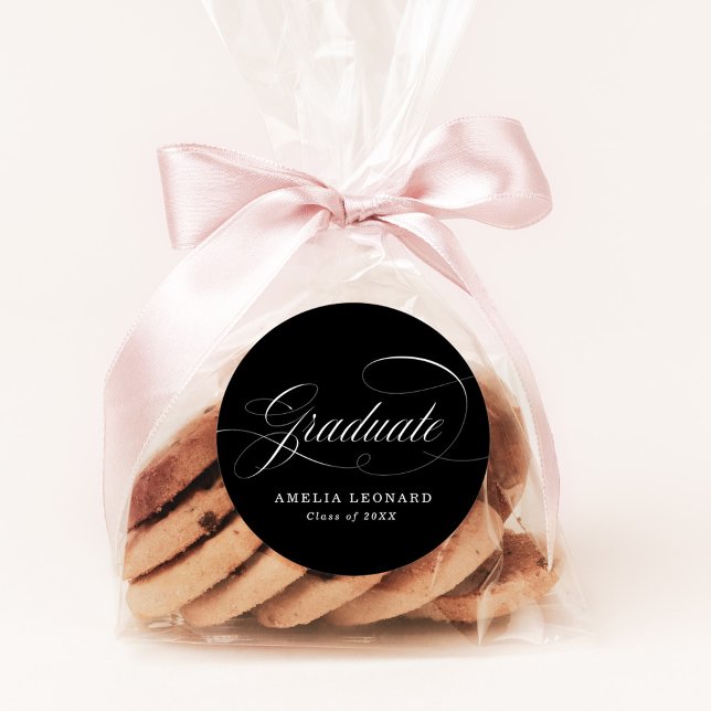 Pegatina Redonda Elegante caligrafía Graduación en blanco y negro (Subido por el creador)