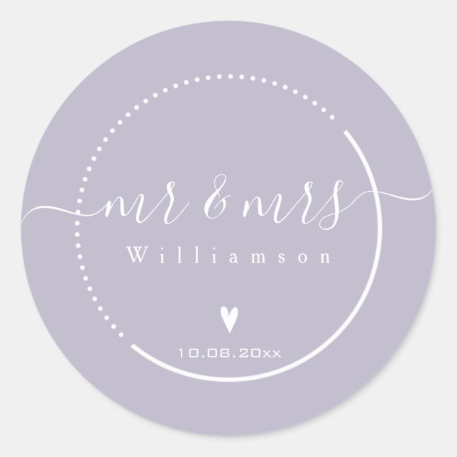 Pegatina Redonda Elegante caligrafía - Lavanda Sr. y la Sra. Boda (Anverso)