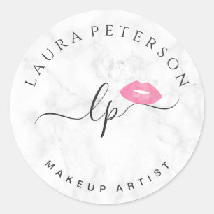 Pegatina Redonda Elegante caligrafía manuscrita de labios rosas