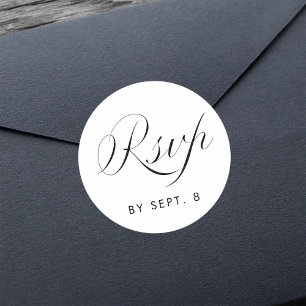 Pegatina Redonda Elegante caligrafía Minimalista RSVP en blanco y n
