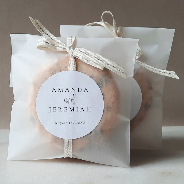 Pegatina Redonda Elegante caligrafía moderna Boda blanco y negro (Subido por el creador)