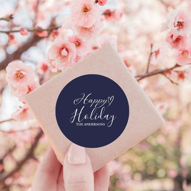 Pegatina Redonda Elegante caligrafía Navidades de vacaciones azules (Subido por el creador)