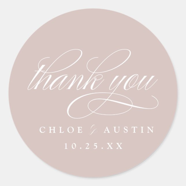 Pegatina Redonda Elegante caligrafía Pegatinas de bodas rosadas pol (Anverso)