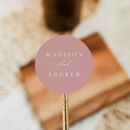 Pegatina Redonda Elegante caligrafía Rosa  Boda