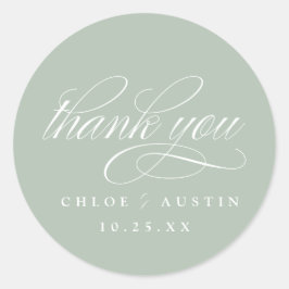 Pegatina Redonda Elegante caligrafía Sage Green Wedding Stickers
