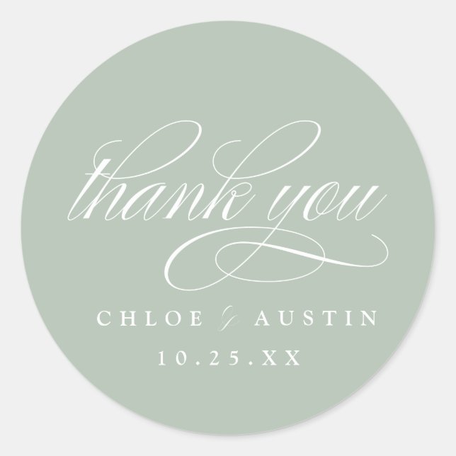 Pegatina Redonda Elegante caligrafía Sage Green Wedding Stickers (Anverso)