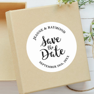 Pegatina Redonda Elegante Caligrafía Save the Date Boda Personaliza