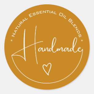 Pegatina Redonda Elegante caligrafía simple corazón hecho a mano am