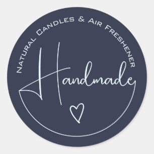 Pegatina Redonda Elegante caligrafía simple de color azul casero