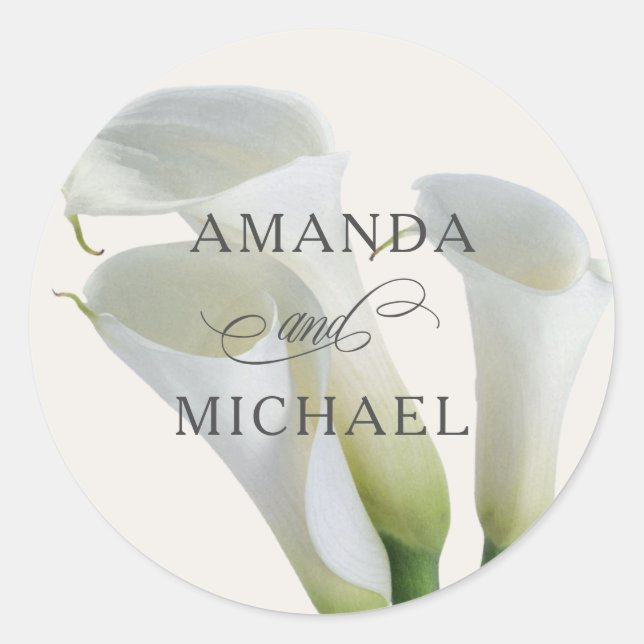 Pegatina Redonda Elegante Calla Blanca Lilies Personalizada (Anverso)