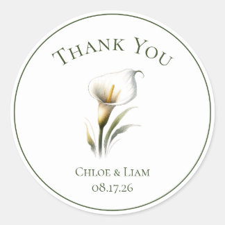 Pegatina Redonda Elegante Calla Lily Gracias Boda