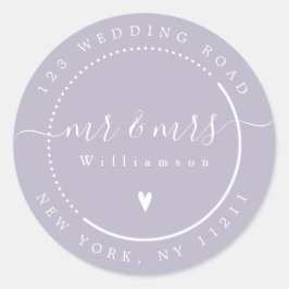 Pegatina Redonda Elegante Calligraphy Lavender Sr. y Sra. Address