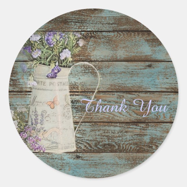 Pegatina Redonda elegante campiña lavender vintage gracias (Anverso)