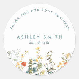 Pegatina Redonda Elegante campo de flores silvestres