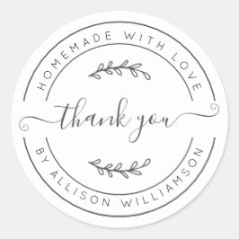 Pegatina Redonda Elegante Casero Con Amor Blanco Negro Gracias