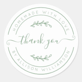 Pegatina Redonda Elegante Casero Con Amor Blanco Verde Gracias