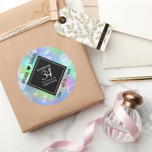 Pegatina Redonda Elegante celebración del 34° Aniversario del Boda  (Regalar)