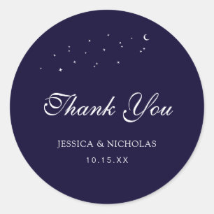 Pegatina Redonda Elegante Celestial Gracias Script Wedding Favor