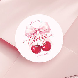 Pegatina Redonda Elegante cereza en la ducha de novia más alta