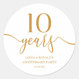 Pegatina Redonda Elegante Champán 10º Aniversario de Boda
