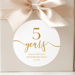 Pegatina Redonda Elegante Champán 5º Aniversario de Boda