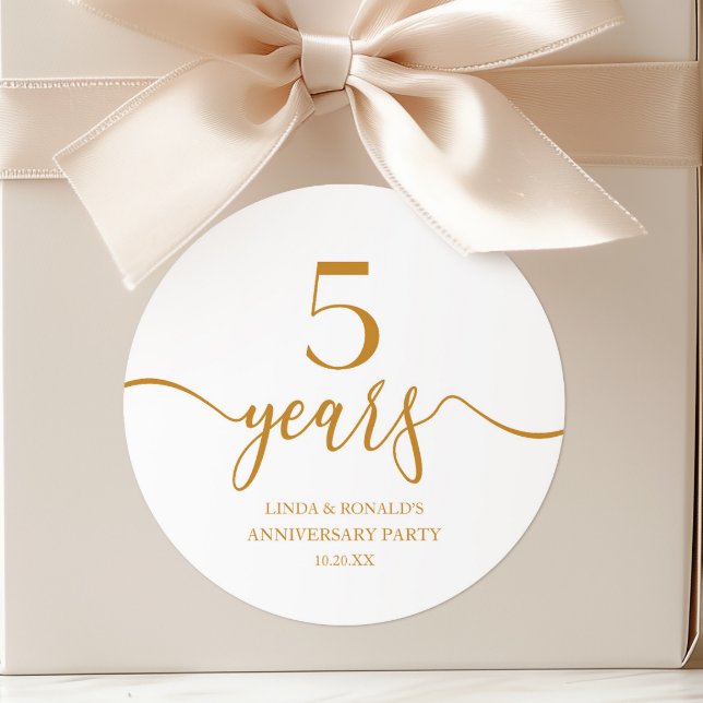 Pegatina Redonda Elegante Champán 5º Aniversario de Boda (Subido por el creador)