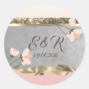 Pegatina Redonda Elegante Chic Boda Floral