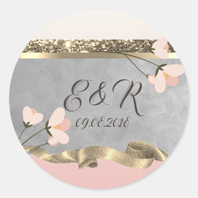 Pegatina Redonda Elegante Chic  Boda Floral (Anverso)