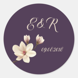 Pegatina Redonda Elegante Chic Magnolia Boda