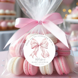 Pegatina Redonda Elegante Chica de Baby Shower de Perlas Rosadas