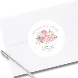 Pegatina Redonda Elegante Chica de calabaza rosa pequeño Baby Showe