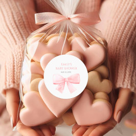 Pegatina Redonda Elegante Chica Rubor Pink Pastel Bow Baby Shower