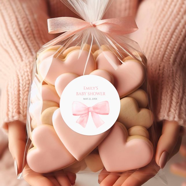 Pegatina Redonda Elegante Chica Rubor Pink Pastel Bow Baby Shower (Subido por el creador)
